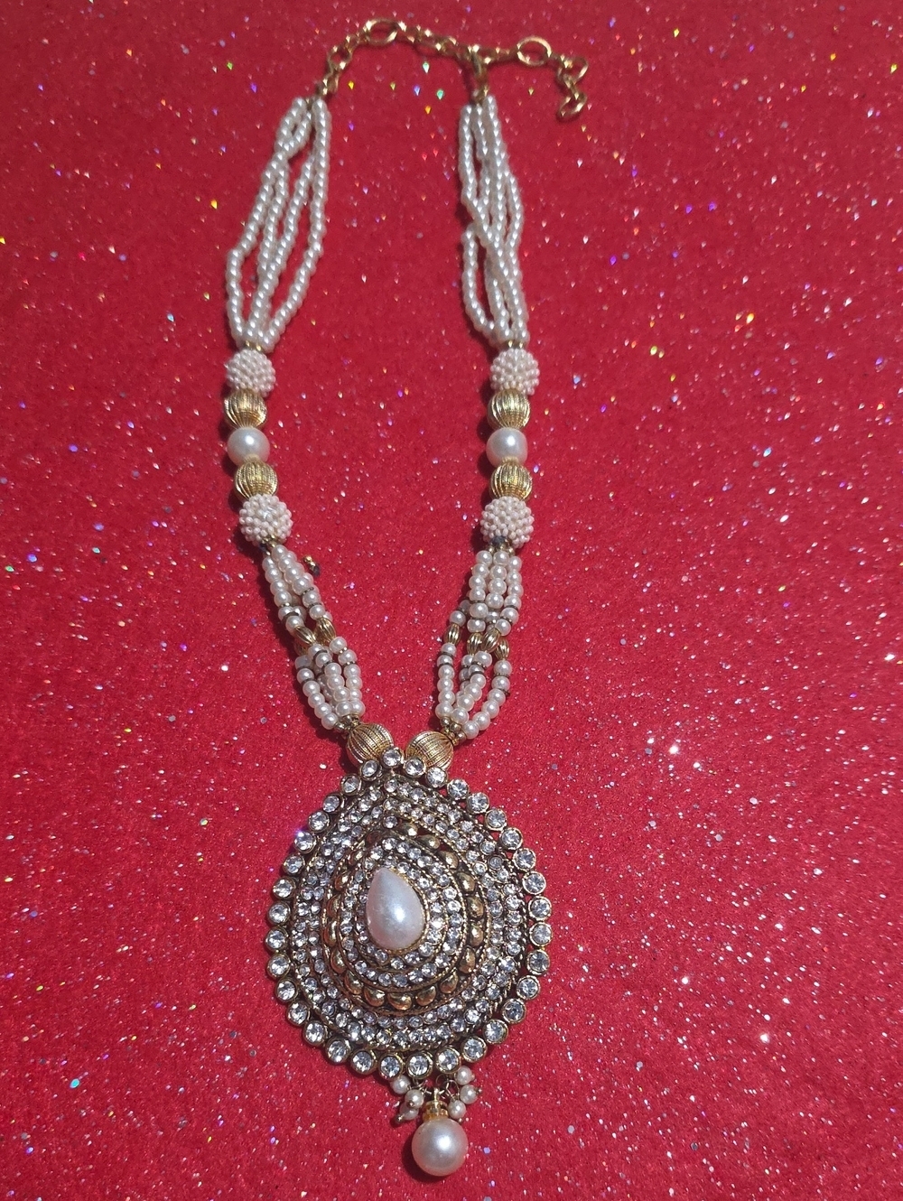 Elegant White Pearl & Gold Statement Necklace